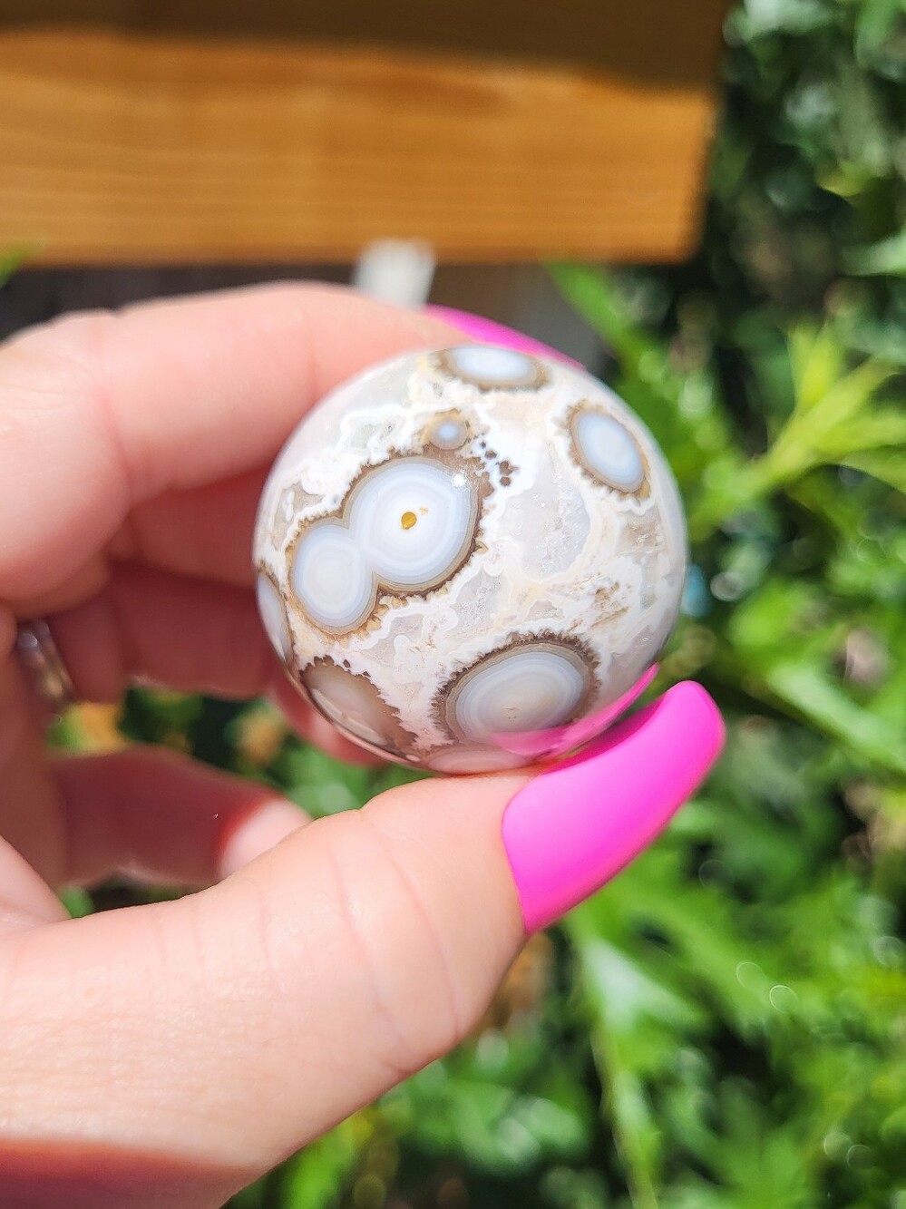 8th Vein Ocean Jasper Sphere - Baby Blue and White Druzy Filled Decorative Stone